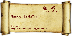 Mende Irén névjegykártya